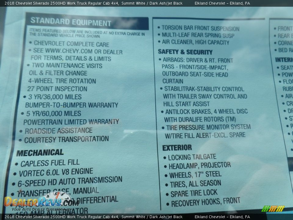 2018 Chevrolet Silverado 2500HD Work Truck Regular Cab 4x4 Summit White / Dark Ash/Jet Black Photo #28