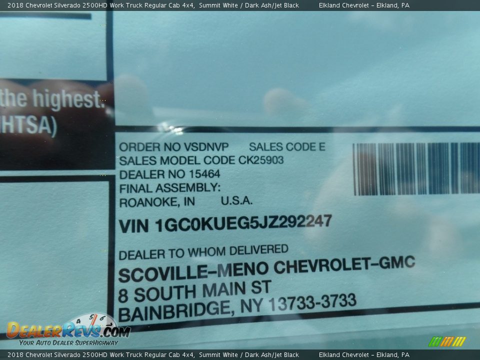 2018 Chevrolet Silverado 2500HD Work Truck Regular Cab 4x4 Summit White / Dark Ash/Jet Black Photo #31