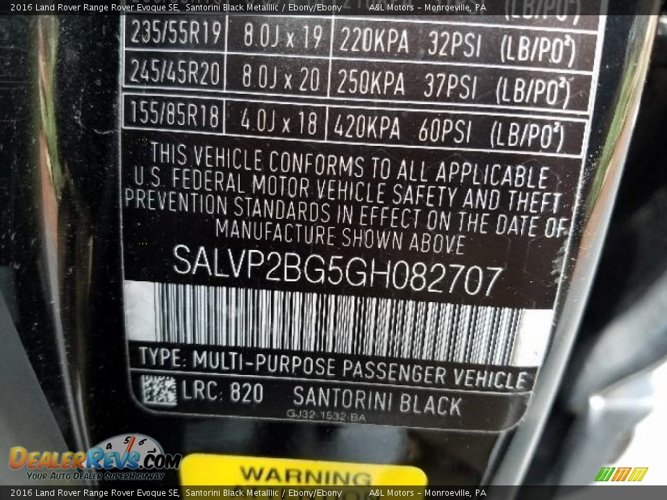 2016 Land Rover Range Rover Evoque SE Santorini Black Metalllic / Ebony/Ebony Photo #16