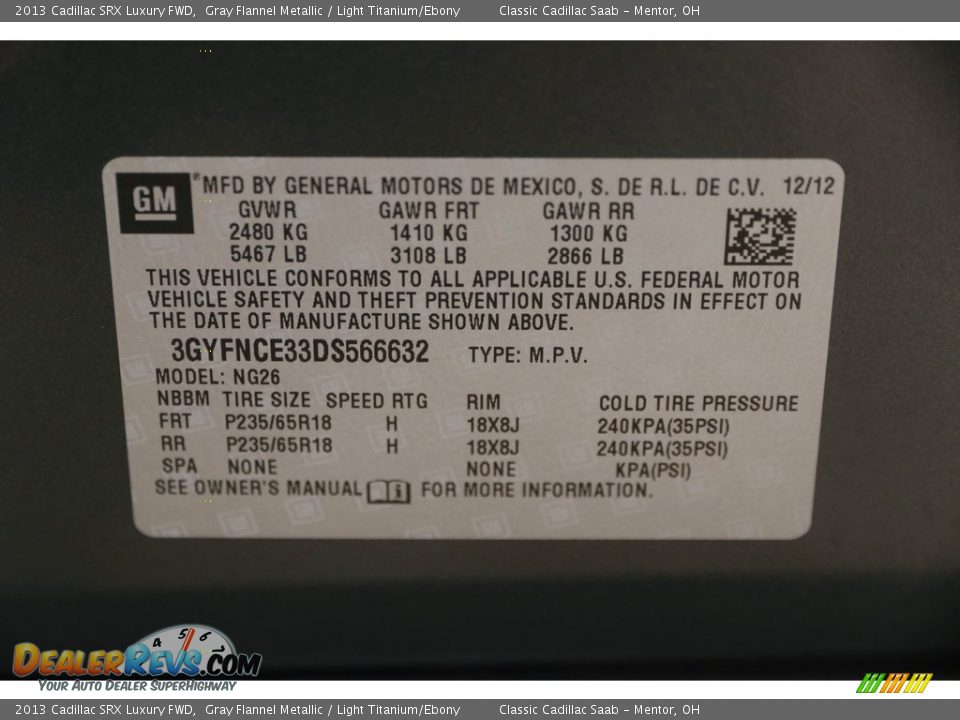 2013 Cadillac SRX Luxury FWD Gray Flannel Metallic / Light Titanium/Ebony Photo #22