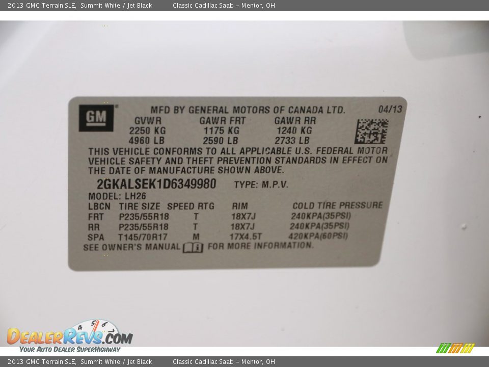 2013 GMC Terrain SLE Summit White / Jet Black Photo #20