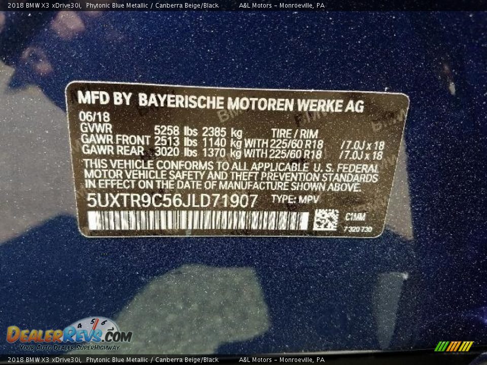 2018 BMW X3 xDrive30i Phytonic Blue Metallic / Canberra Beige/Black Photo #14