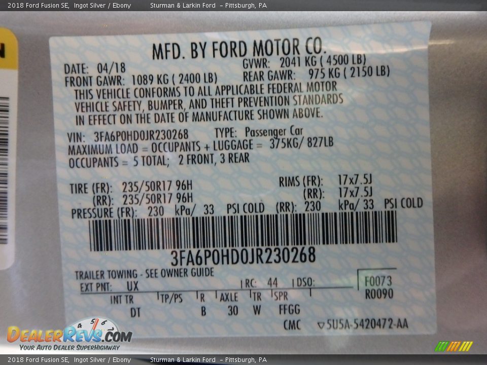 2018 Ford Fusion SE Ingot Silver / Ebony Photo #10