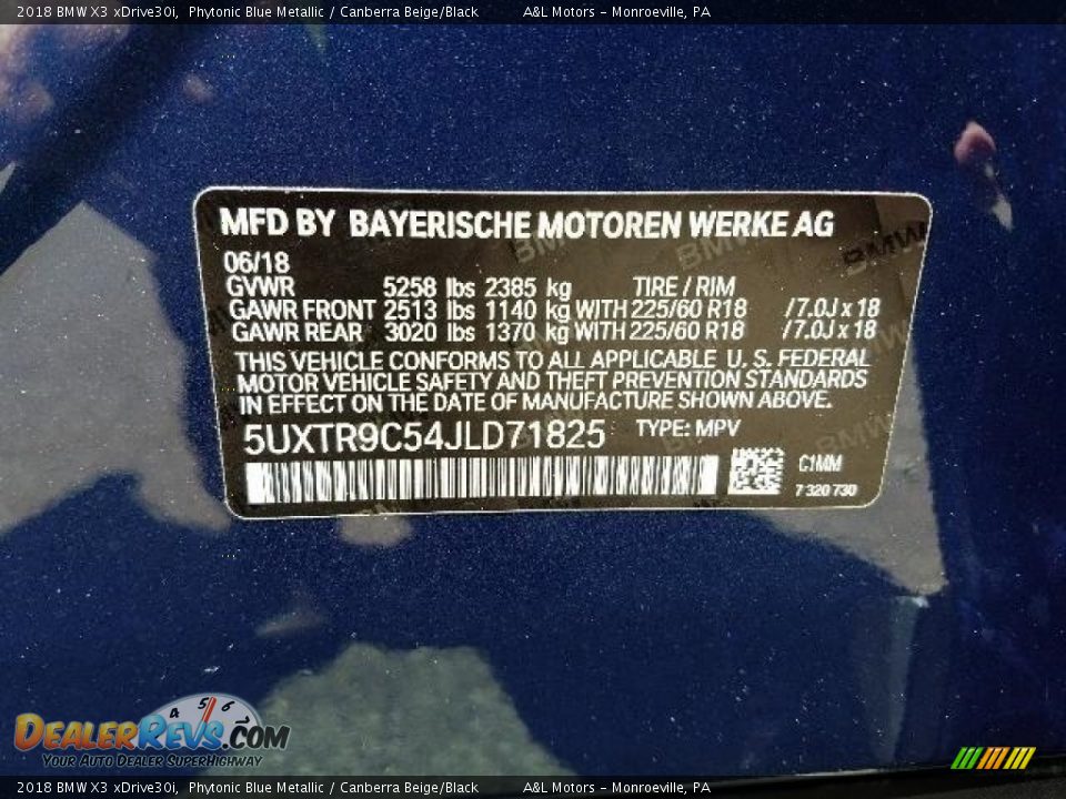 2018 BMW X3 xDrive30i Phytonic Blue Metallic / Canberra Beige/Black Photo #14