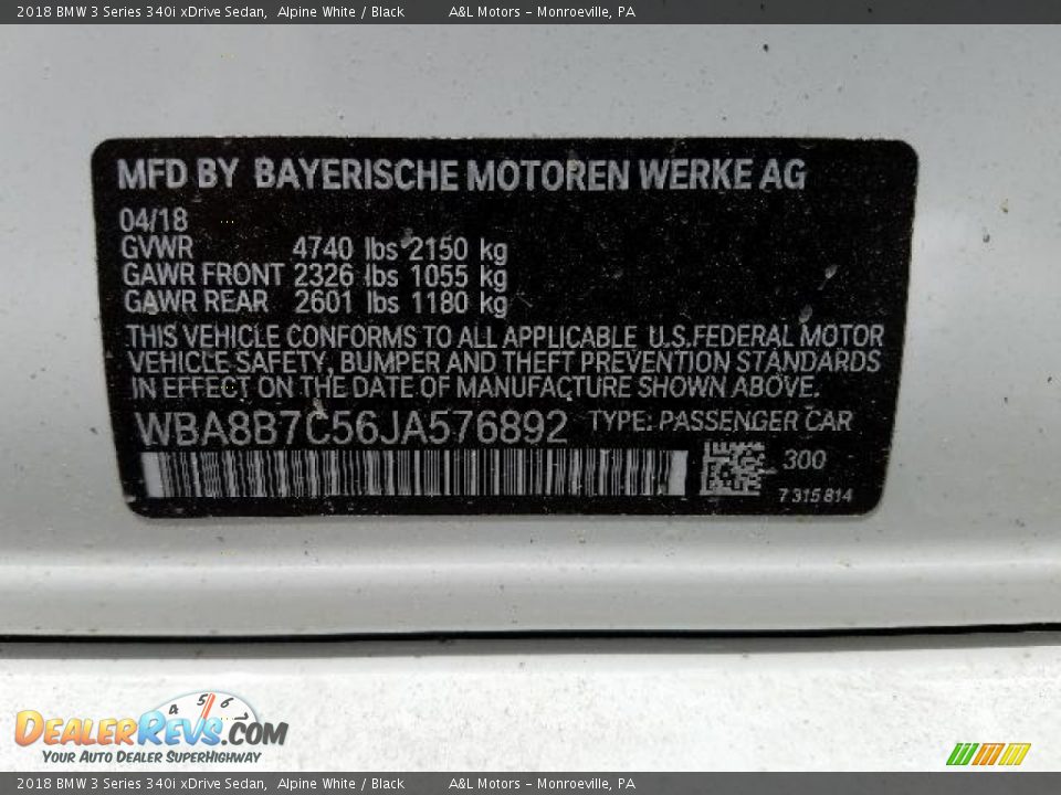 2018 BMW 3 Series 340i xDrive Sedan Alpine White / Black Photo #17