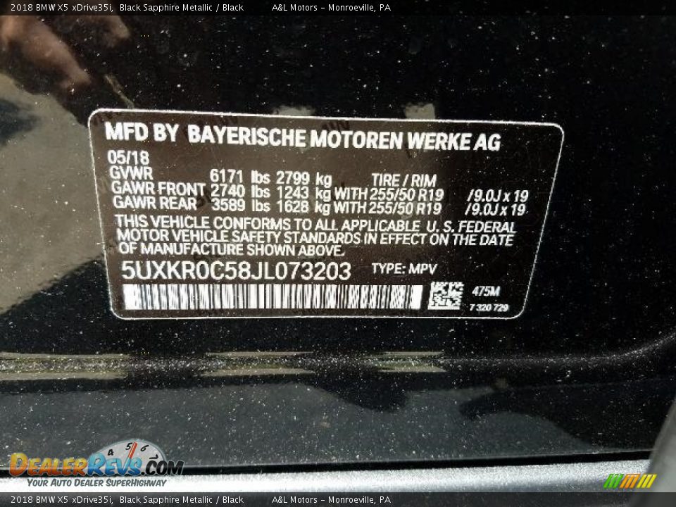 2018 BMW X5 xDrive35i Black Sapphire Metallic / Black Photo #16