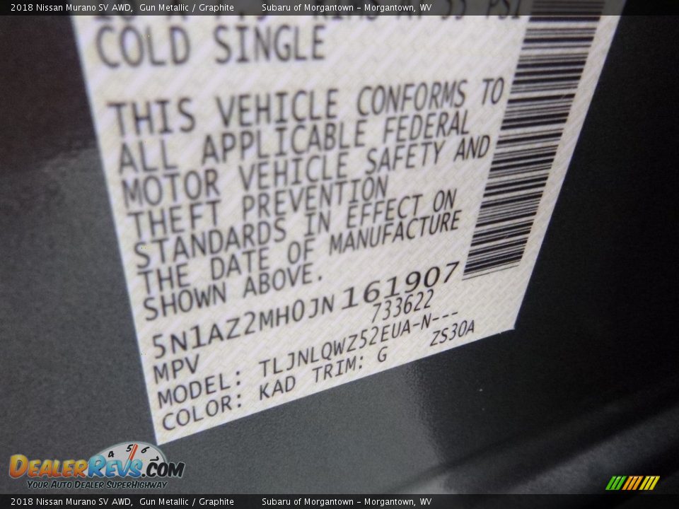 2018 Nissan Murano SV AWD Gun Metallic / Graphite Photo #15