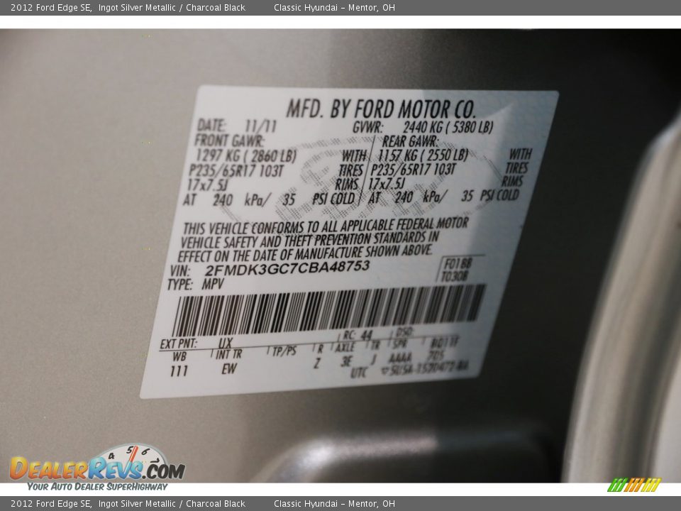 2012 Ford Edge SE Ingot Silver Metallic / Charcoal Black Photo #18