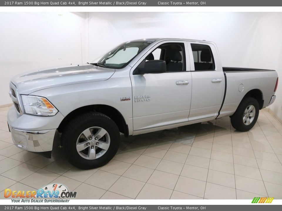 2017 Ram 1500 Big Horn Quad Cab 4x4 Bright Silver Metallic / Black/Diesel Gray Photo #3