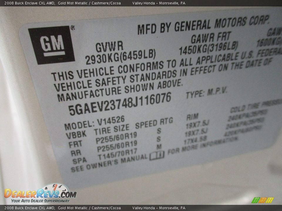 2008 Buick Enclave CXL AWD Gold Mist Metallic / Cashmere/Cocoa Photo #19