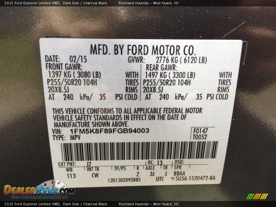 2015 Ford Explorer Limited 4WD Dark Side / Charcoal Black Photo #32