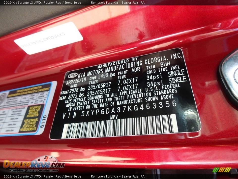 2019 Kia Sorento LX AWD Passion Red / Stone Beige Photo #15