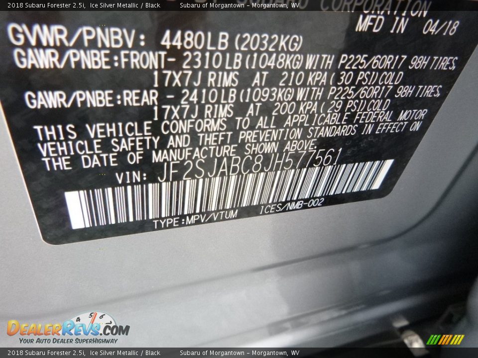 2018 Subaru Forester 2.5i Ice Silver Metallic / Black Photo #16