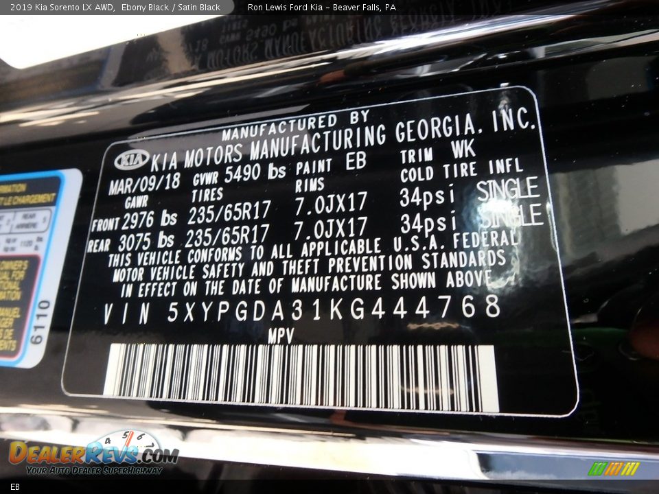 Kia Color Code EB Ebony Black