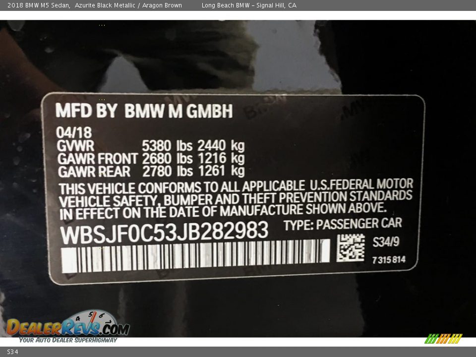 BMW Color Code S34 Azurite Black Metallic