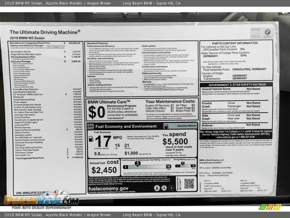 2018 BMW M5 Sedan Window Sticker Photo #11