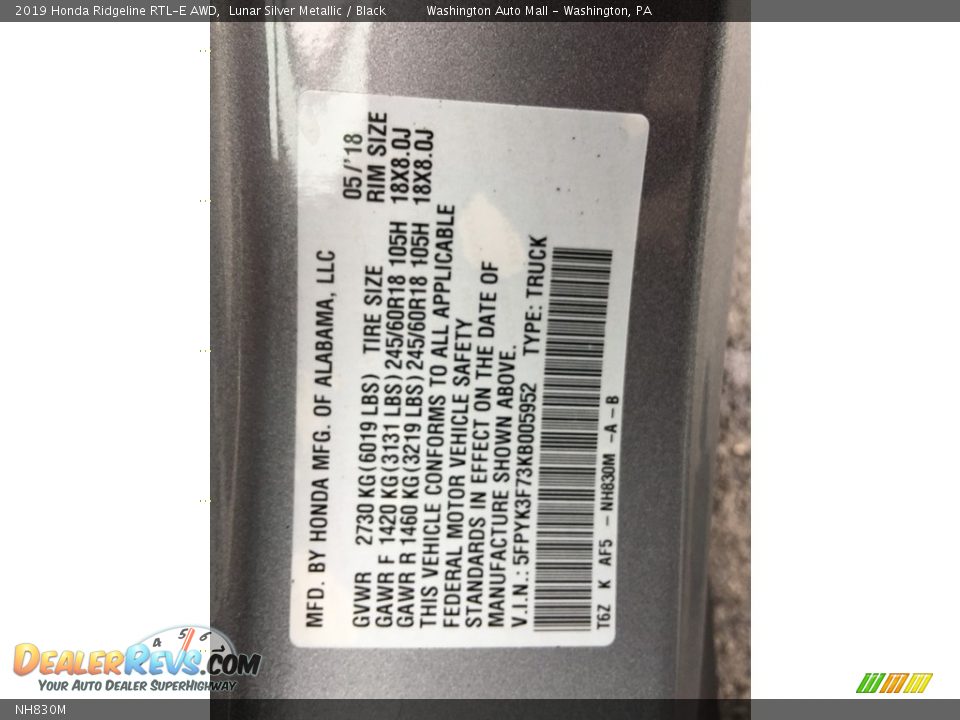 Honda Color Code NH830M Lunar Silver Metallic