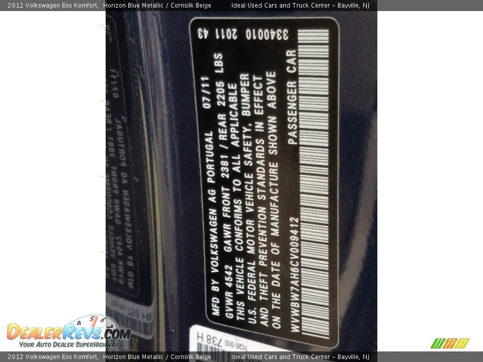 2012 Volkswagen Eos Komfort Horizon Blue Metallic / Cornsilk Beige Photo #23