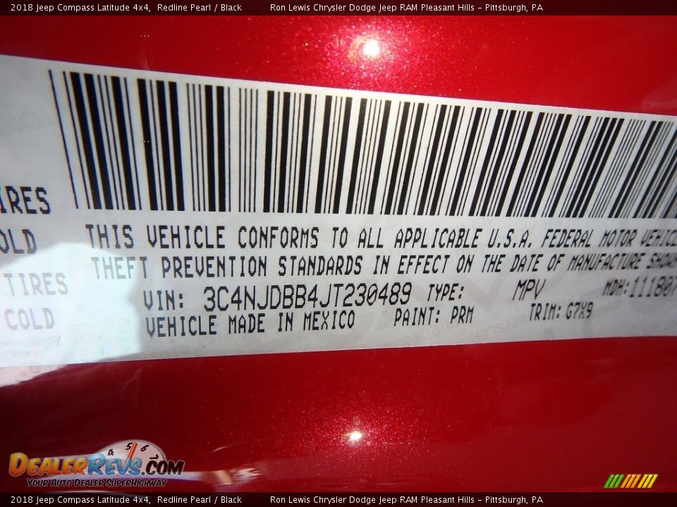 2018 Jeep Compass Latitude 4x4 Redline Pearl / Black Photo #14