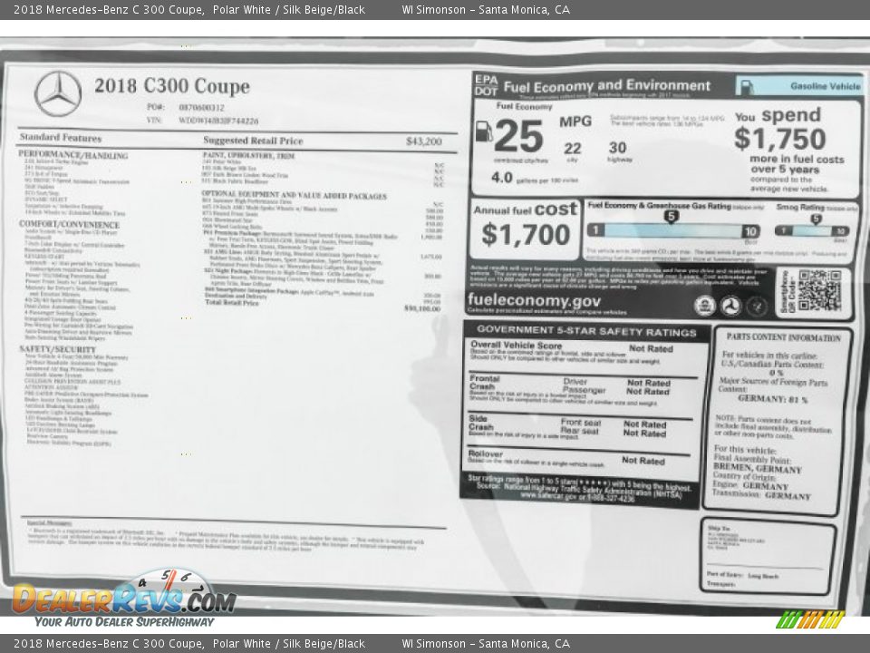 2018 Mercedes-Benz C 300 Coupe Polar White / Silk Beige/Black Photo #10