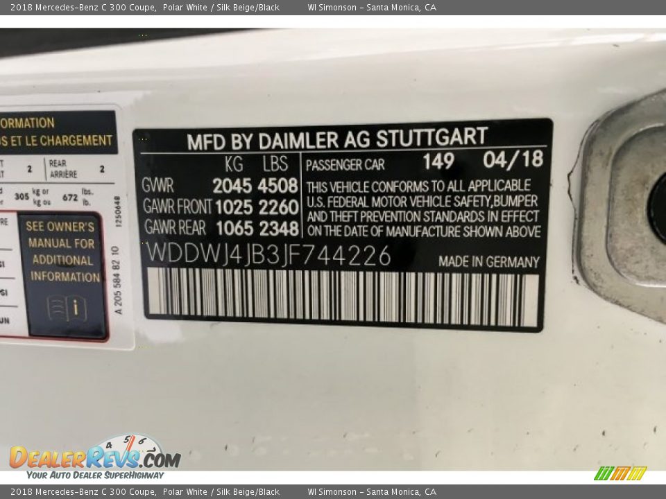 2018 Mercedes-Benz C 300 Coupe Polar White / Silk Beige/Black Photo #11