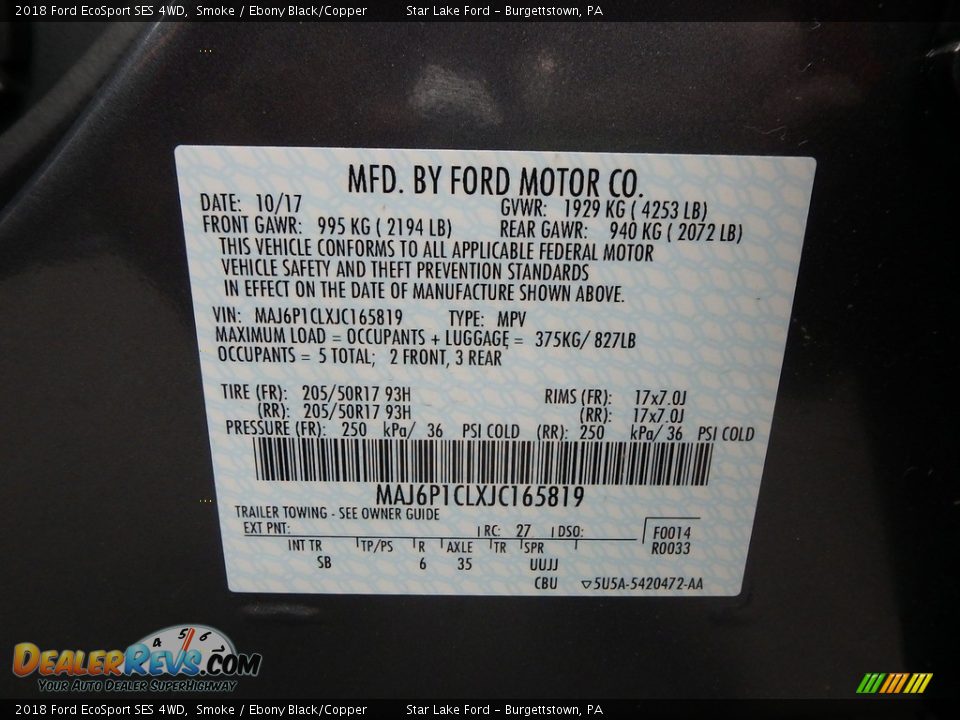 2018 Ford EcoSport SES 4WD Smoke / Ebony Black/Copper Photo #14