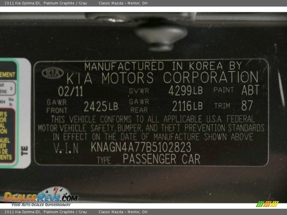 2011 Kia Optima EX Platinum Graphite / Gray Photo #24