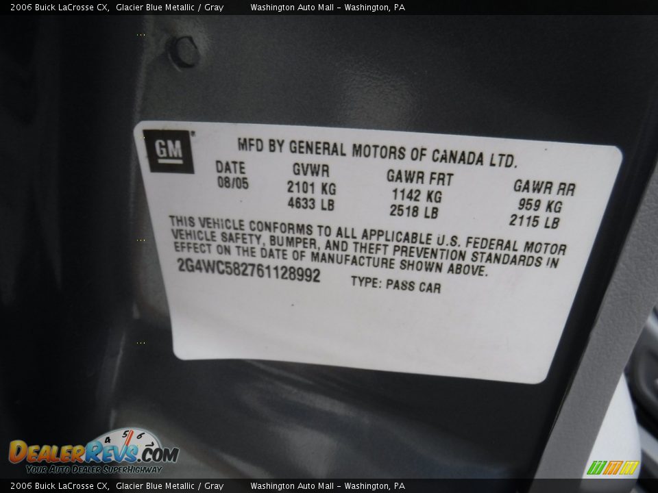 2006 Buick LaCrosse CX Glacier Blue Metallic / Gray Photo #19