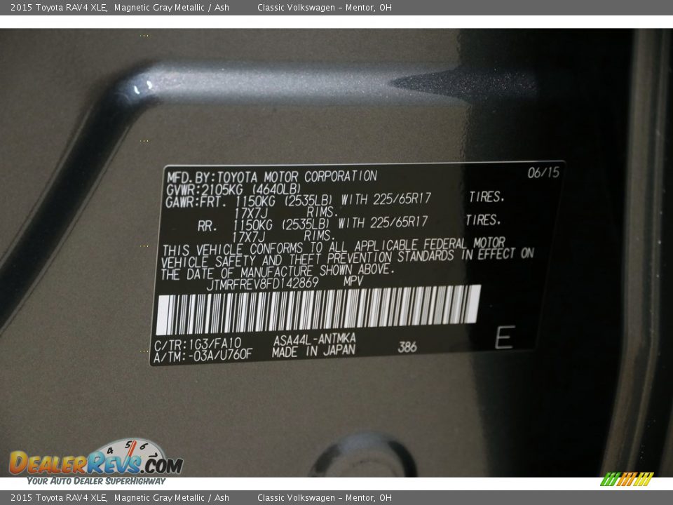 2015 Toyota RAV4 XLE Magnetic Gray Metallic / Ash Photo #18