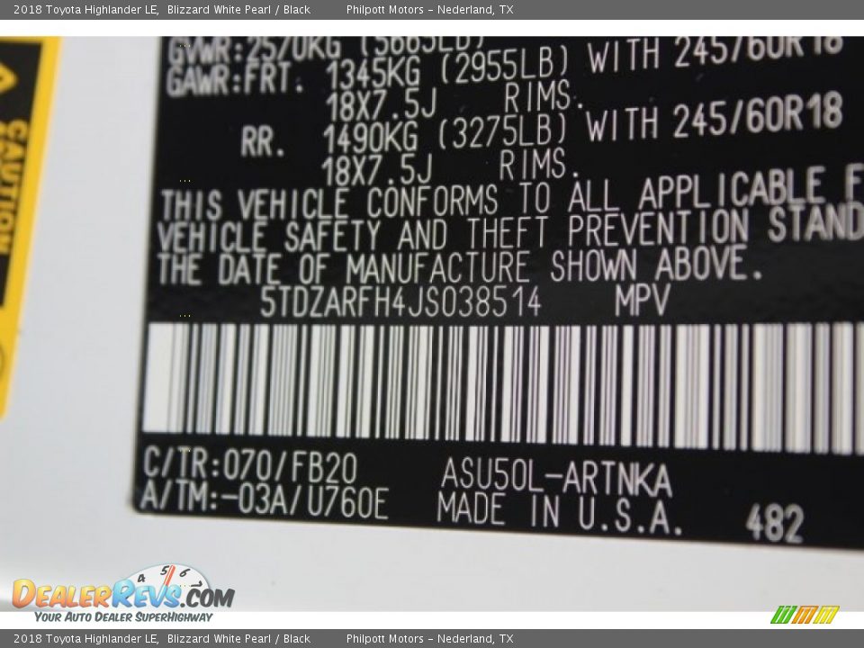 2018 Toyota Highlander LE Blizzard White Pearl / Black Photo #34