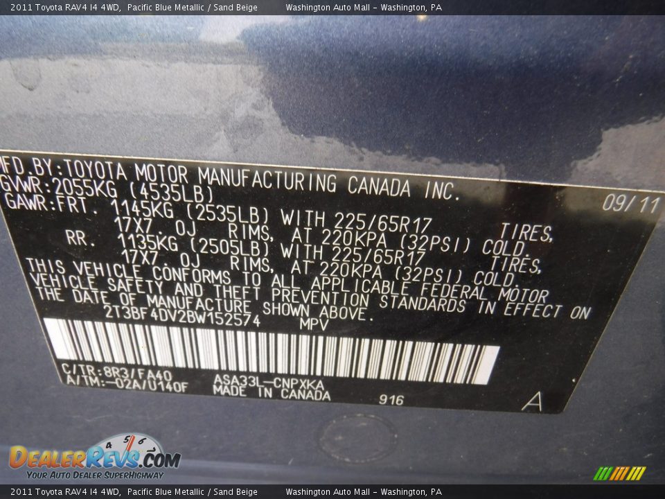 2011 Toyota RAV4 I4 4WD Pacific Blue Metallic / Sand Beige Photo #19