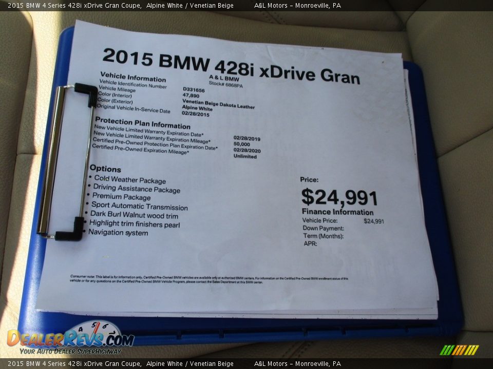 2015 BMW 4 Series 428i xDrive Gran Coupe Alpine White / Venetian Beige Photo #10
