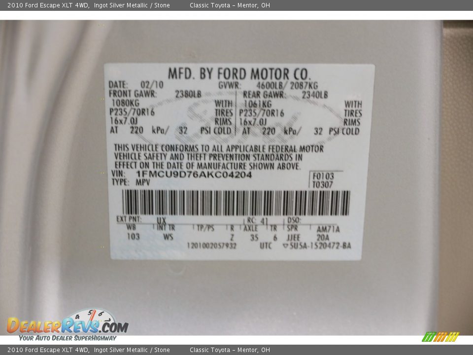 2010 Ford Escape XLT 4WD Ingot Silver Metallic / Stone Photo #19