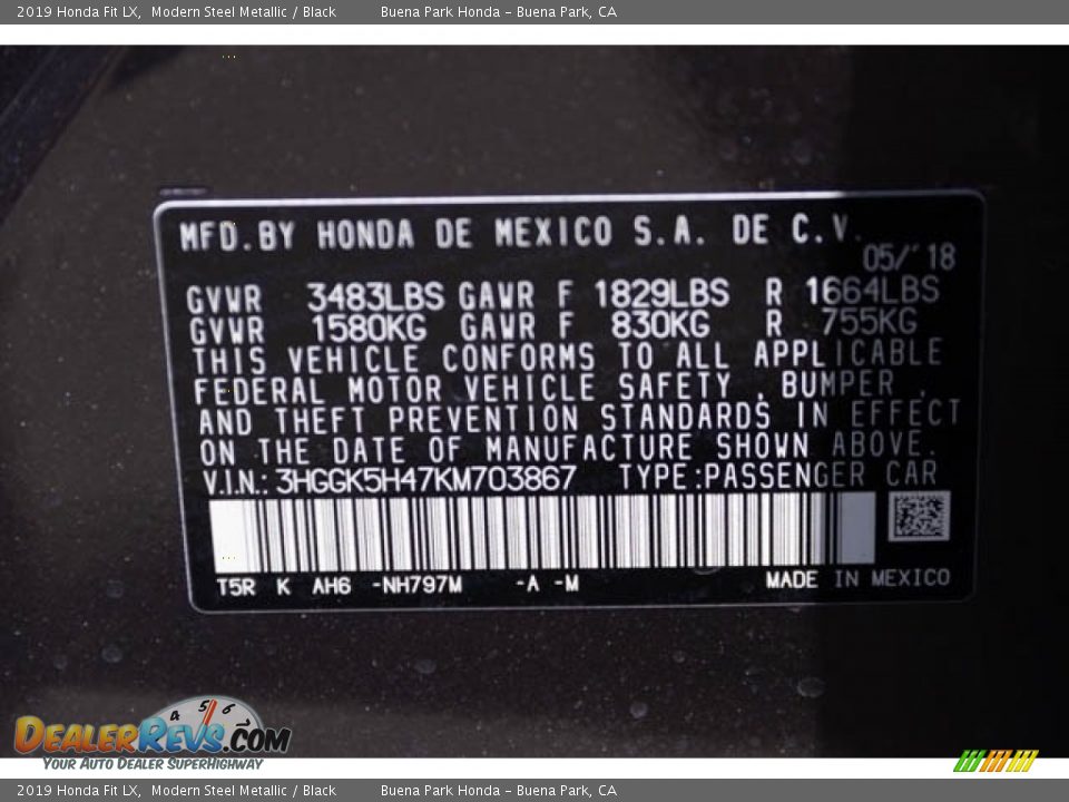 2019 Honda Fit LX Modern Steel Metallic / Black Photo #25