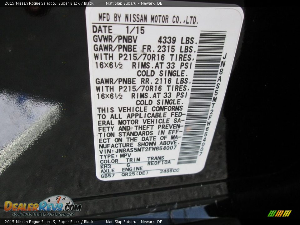 2015 Nissan Rogue Select S Super Black / Black Photo #28