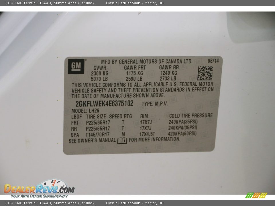 2014 GMC Terrain SLE AWD Summit White / Jet Black Photo #19