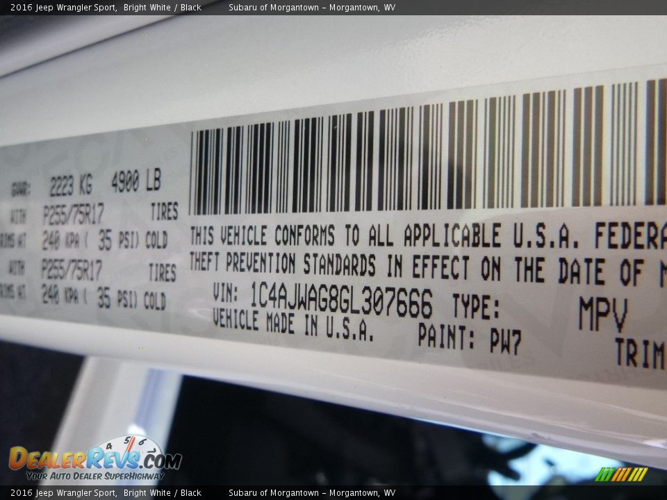 2016 Jeep Wrangler Sport Bright White / Black Photo #16
