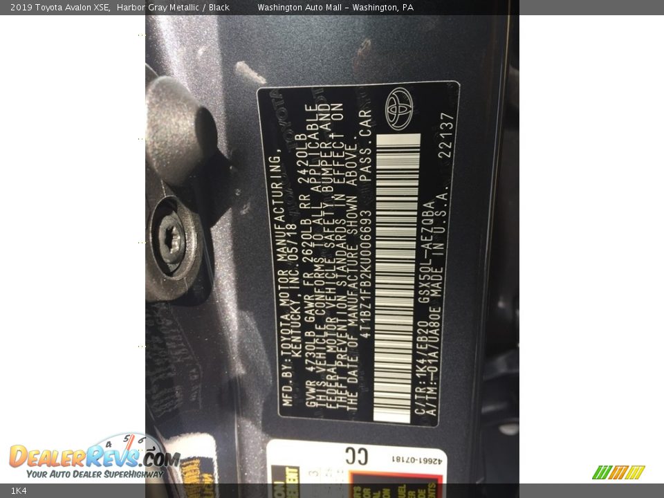 Toyota Color Code 1K4 Harbor Gray Metallic