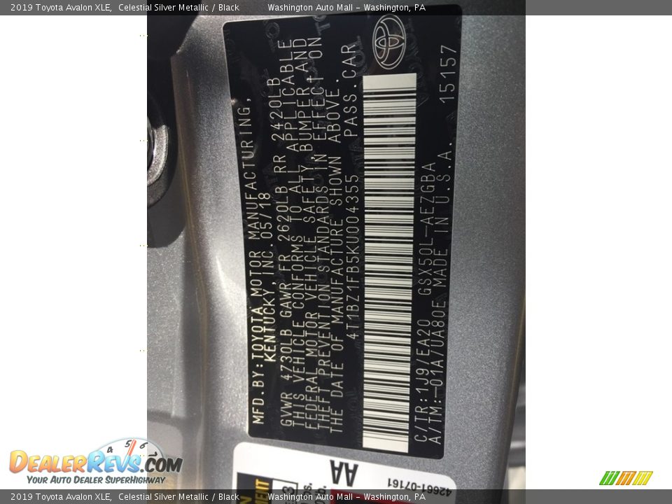 2019 Toyota Avalon XLE Celestial Silver Metallic / Black Photo #20