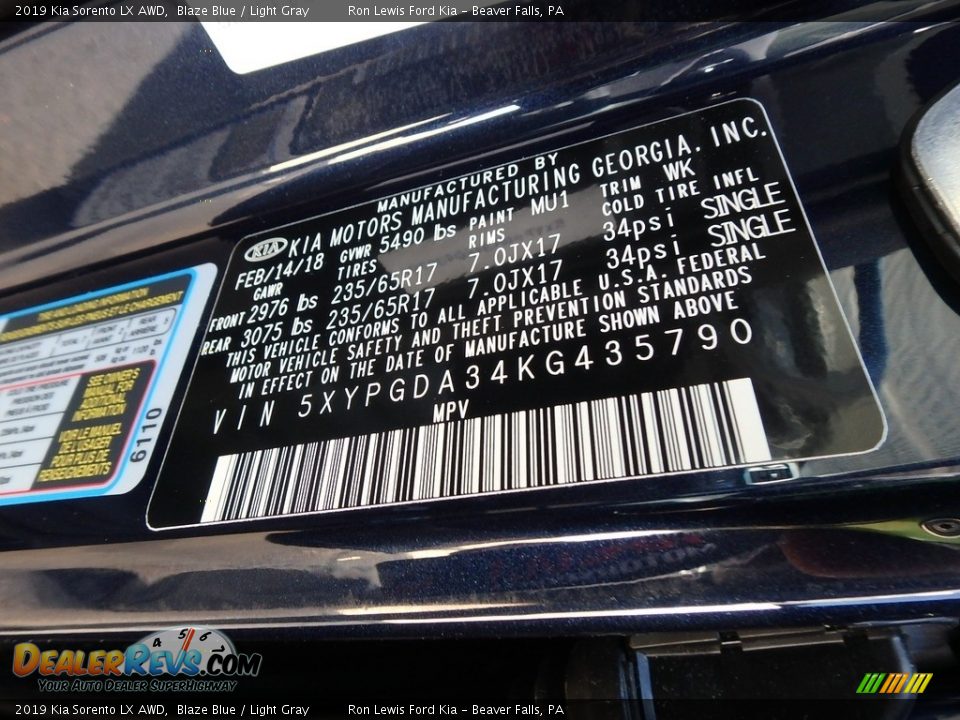 2019 Kia Sorento LX AWD Blaze Blue / Light Gray Photo #16