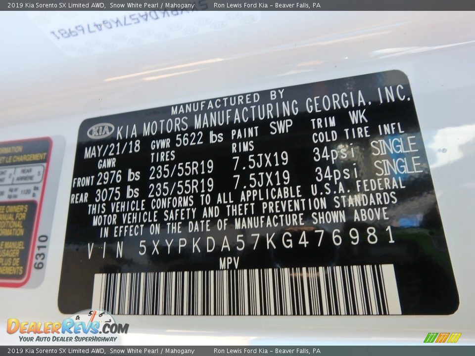 2019 Kia Sorento SX Limited AWD Snow White Pearl / Mahogany Photo #15