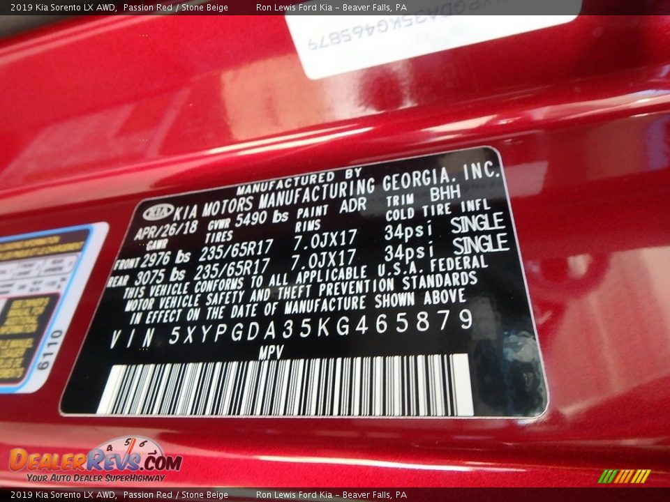 2019 Kia Sorento LX AWD Passion Red / Stone Beige Photo #15