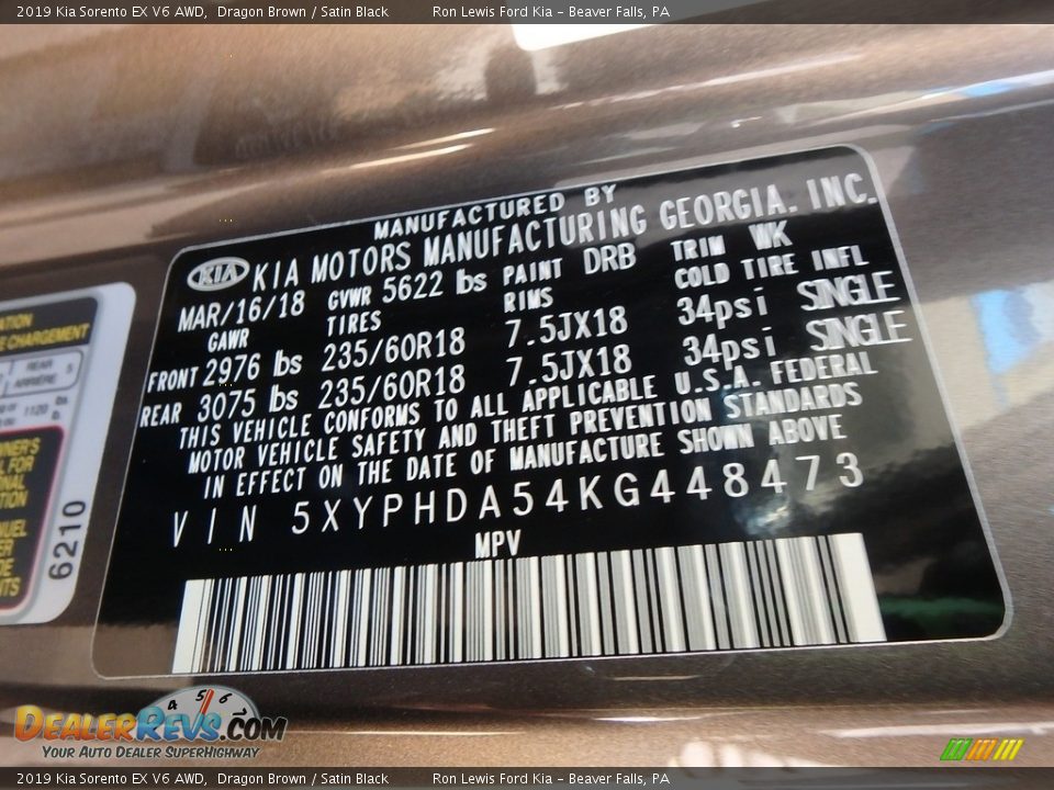 2019 Kia Sorento EX V6 AWD Dragon Brown / Satin Black Photo #15
