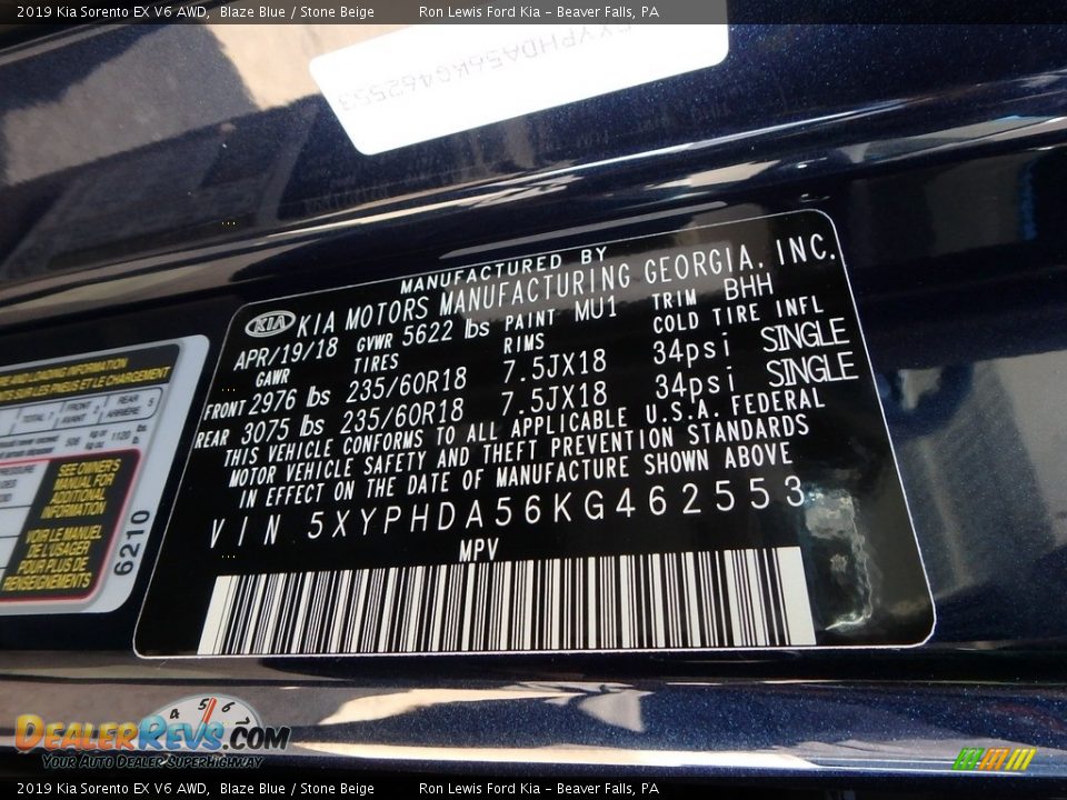 2019 Kia Sorento EX V6 AWD Blaze Blue / Stone Beige Photo #14