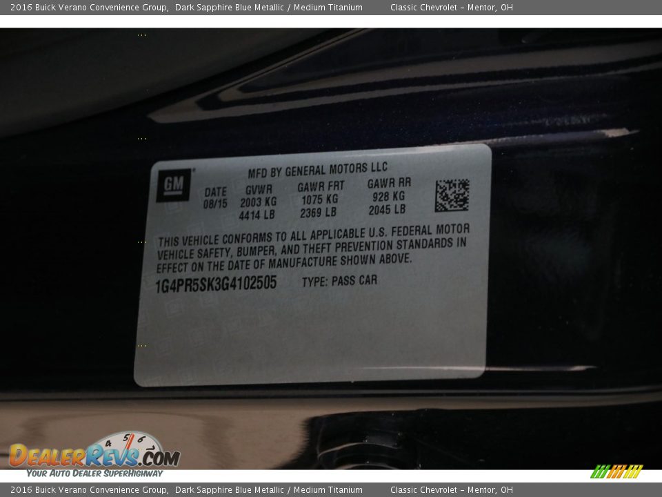 2016 Buick Verano Convenience Group Dark Sapphire Blue Metallic / Medium Titanium Photo #21