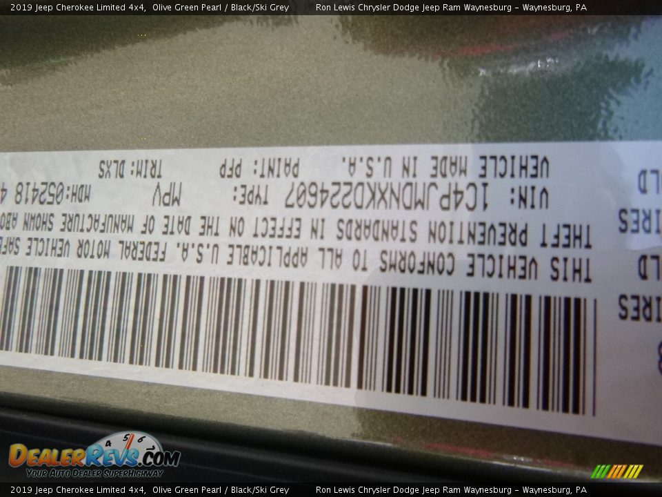 2019 Jeep Cherokee Limited 4x4 Olive Green Pearl / Black/Ski Grey Photo #16