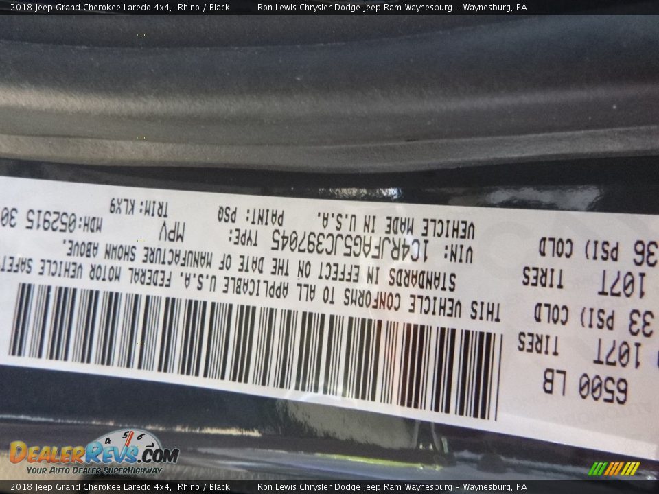 2018 Jeep Grand Cherokee Laredo 4x4 Rhino / Black Photo #11