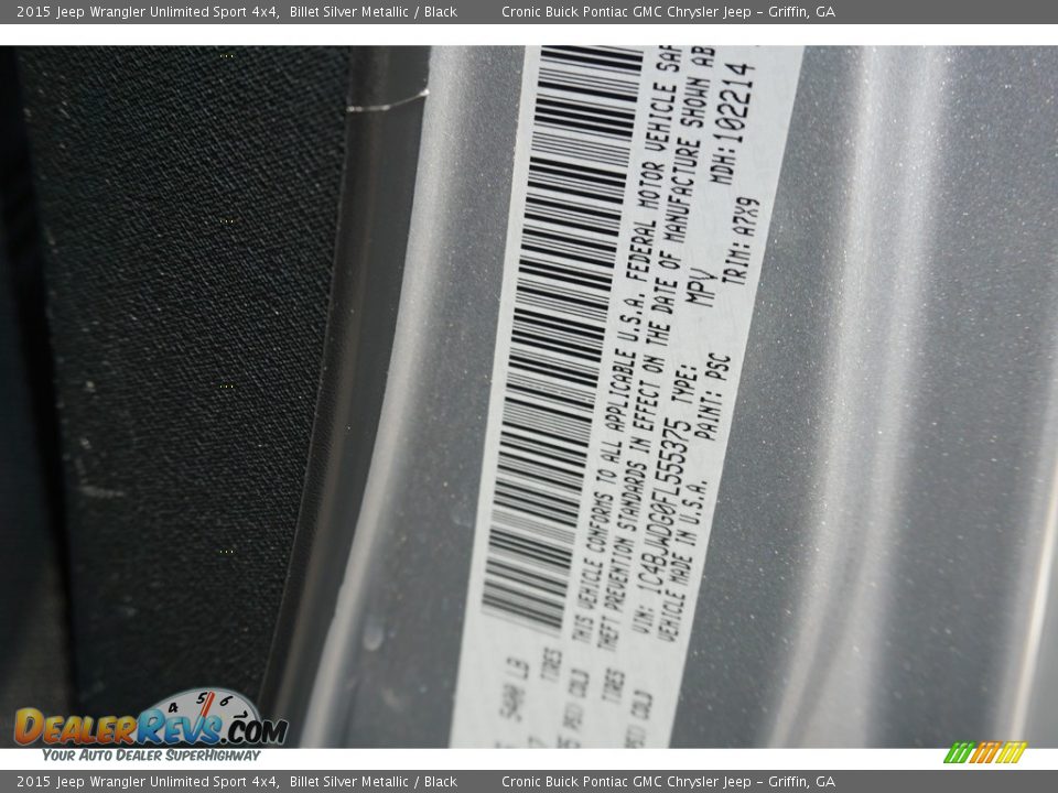 2015 Jeep Wrangler Unlimited Sport 4x4 Billet Silver Metallic / Black Photo #18