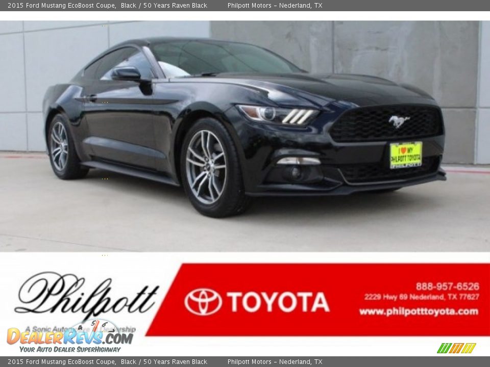 2015 Ford Mustang EcoBoost Coupe Black / 50 Years Raven Black Photo #1