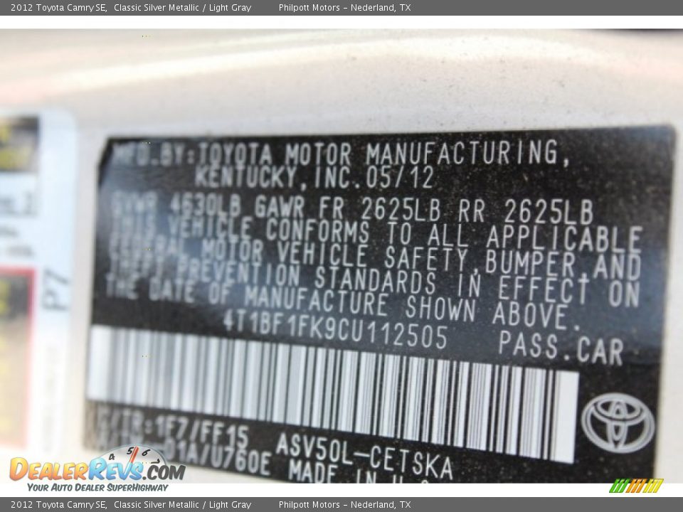 2012 Toyota Camry SE Classic Silver Metallic / Light Gray Photo #31